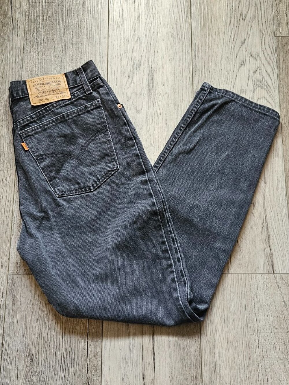 Vintage Men's Levis Orange Tab Black Straight Leg Jeans Washed Charcoal Grey